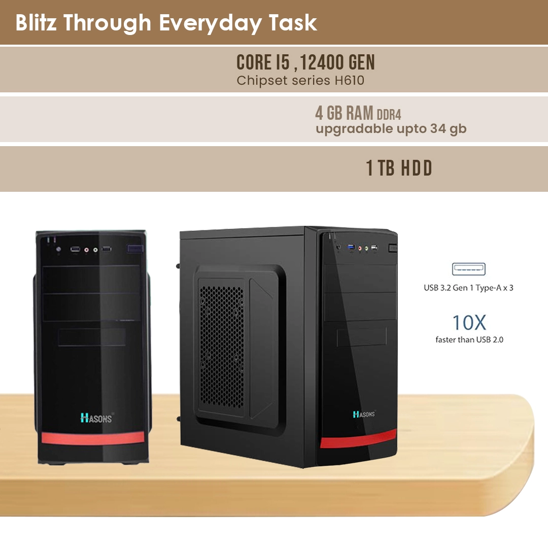 i5 12th Generation | 4 GB RAM | 21.5 Monitor | 1 TB HDD | SSD 256 GB | Desktop Set